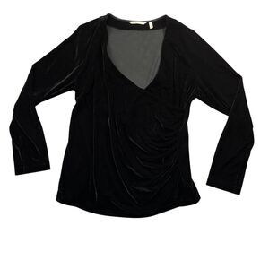 Soft Surroundings Large Velour Deep V neck Polyester Spandex Long Sleeve Black